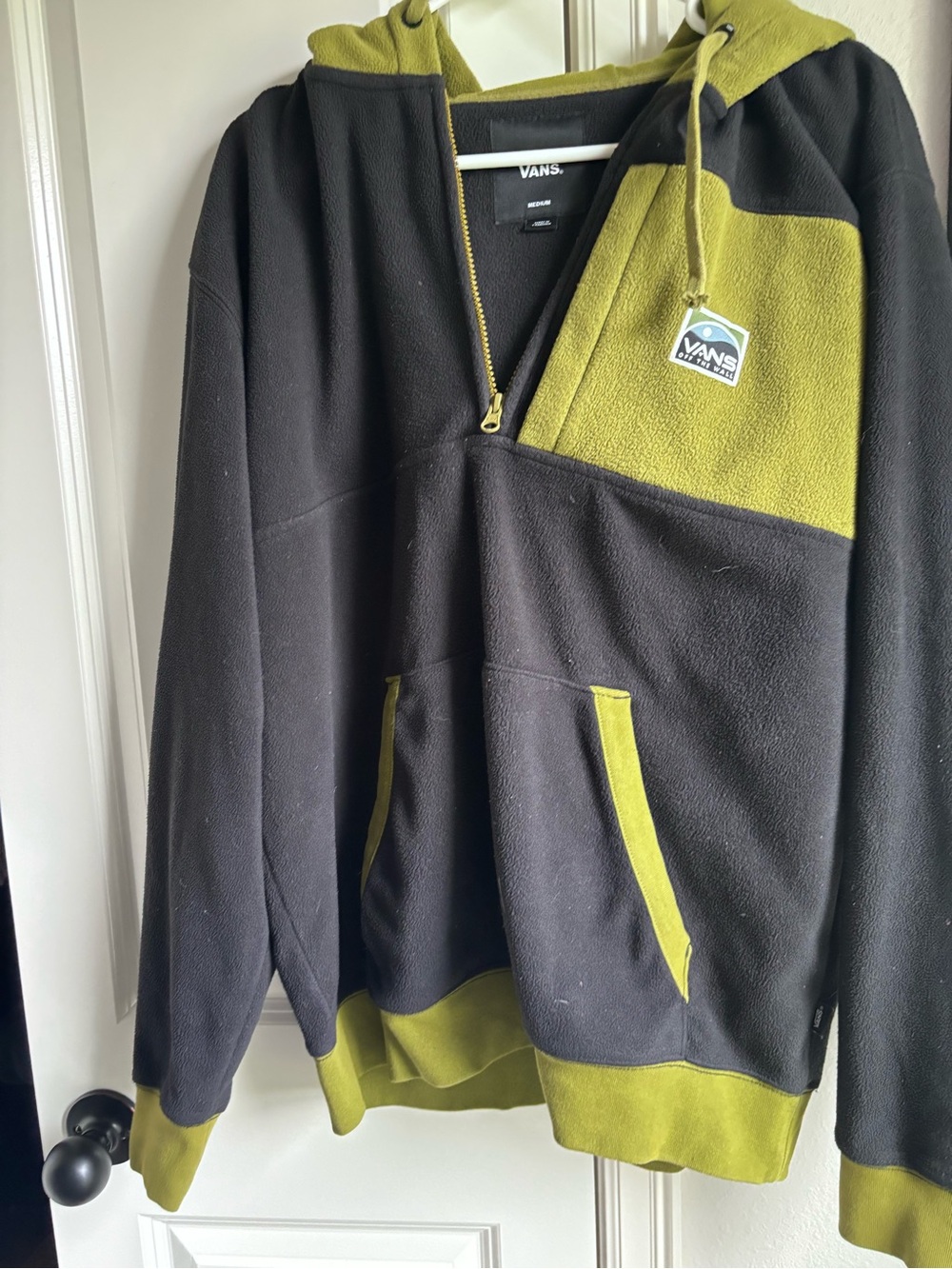 Vans Men’s Black and Olive Green Half-Zip Hoodie